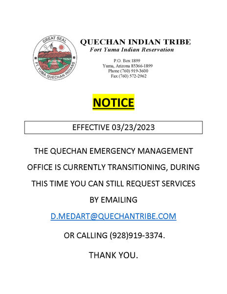 Office Of Emergency Management Contact Change Fort Yuma Quechan